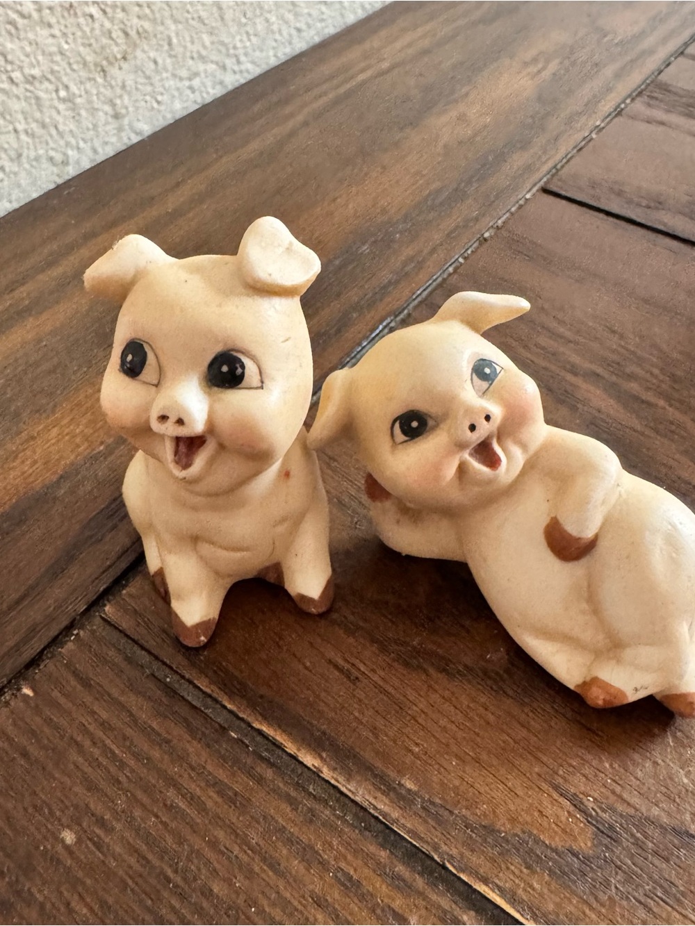 Pair of Vintage Anthropomorphic Pigs Bisque Porcelain Figurine Farmhouse